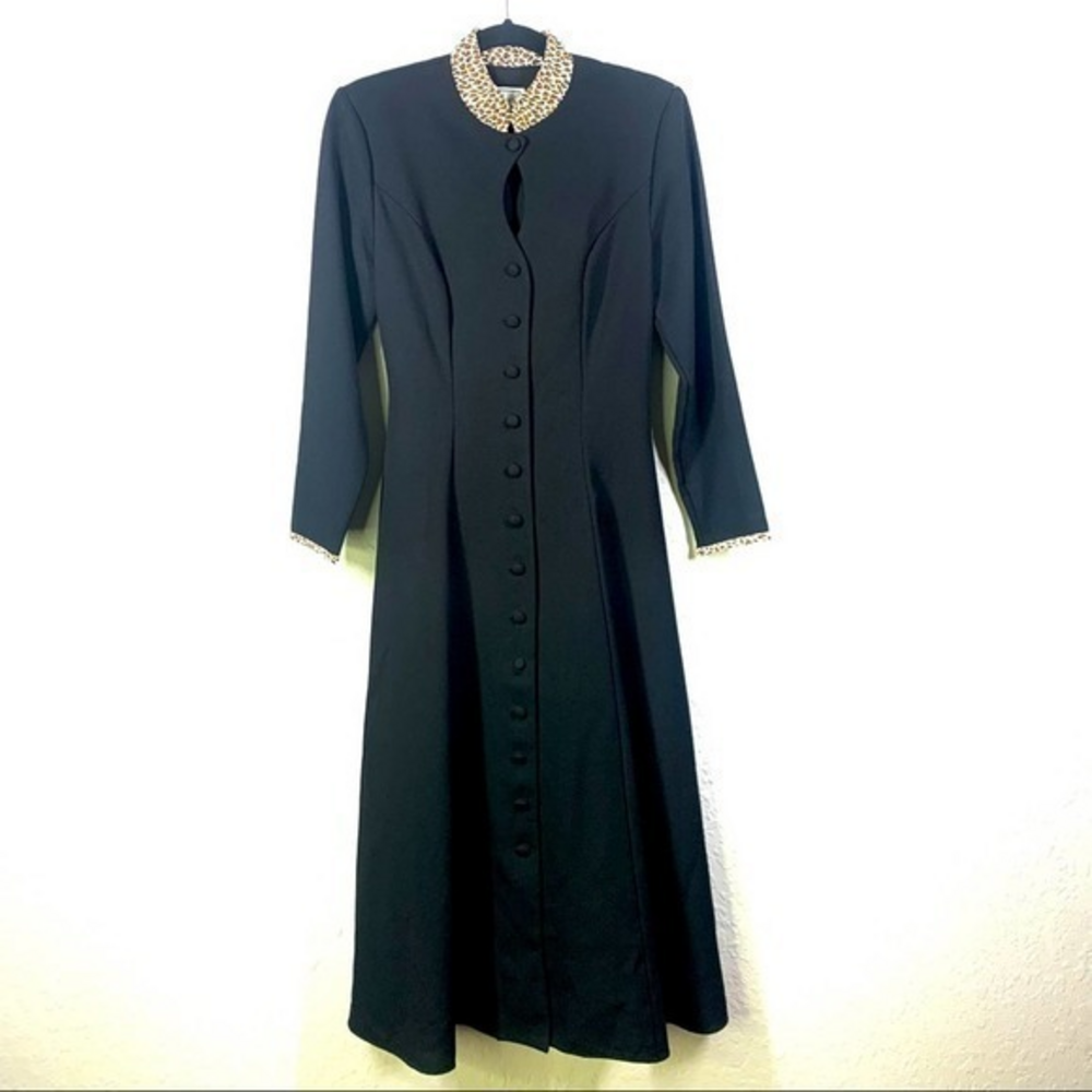 MISTY LANE Vintage Black & Animal‎ Print Usher Duster Suit Jacket Dress